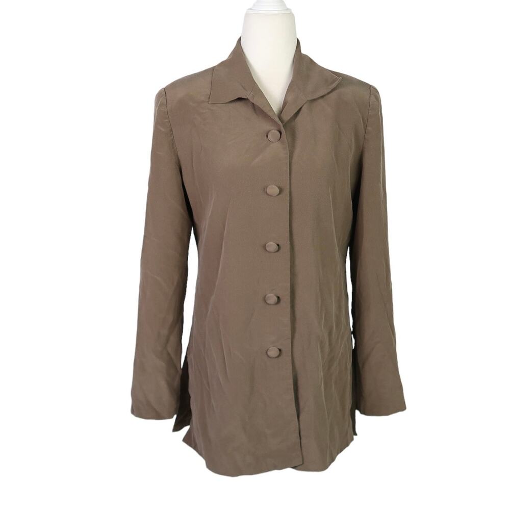 Vintage 90s Patrick Collection taupe brown silk blazer jacket 6